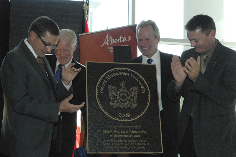 Dedicating a plaque to commemorate MacEwan’s new name and status.