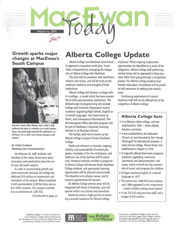 MacEwan Today article 2002