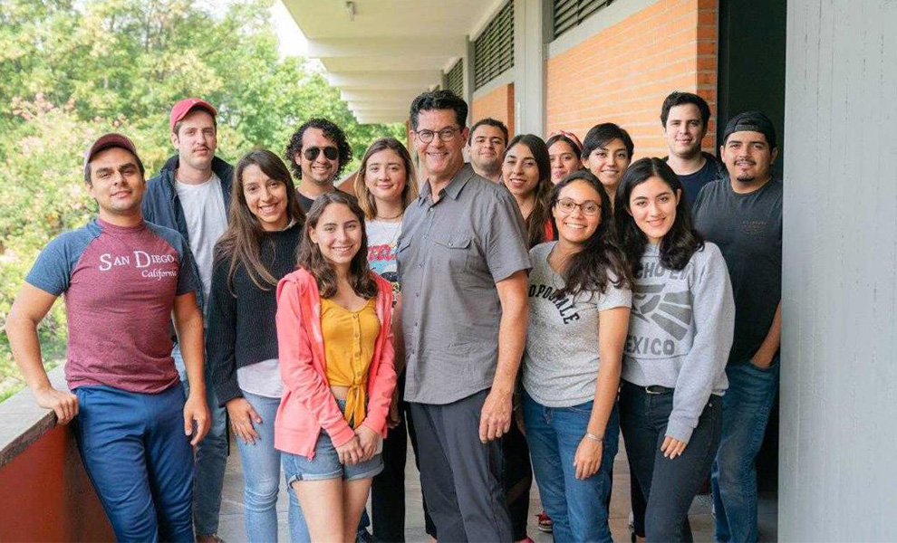 Assistant Professor Neill Fitzpatrick (front and centre) stands with his ITESO students in Guadalajara