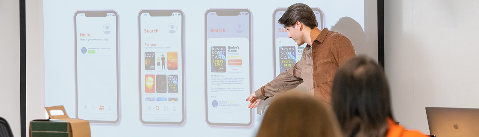 student presenting in front of class
