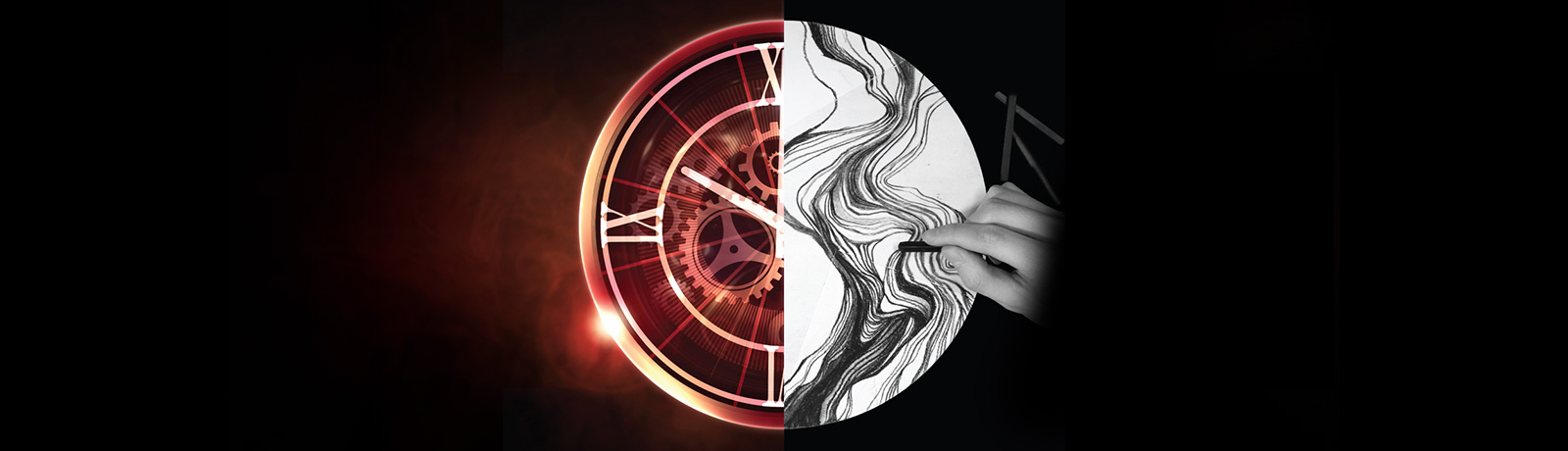 clock with charcoal art