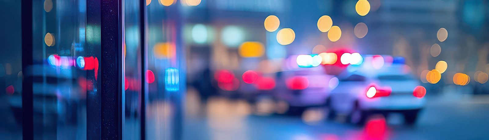 blurred photo of city street with police cars