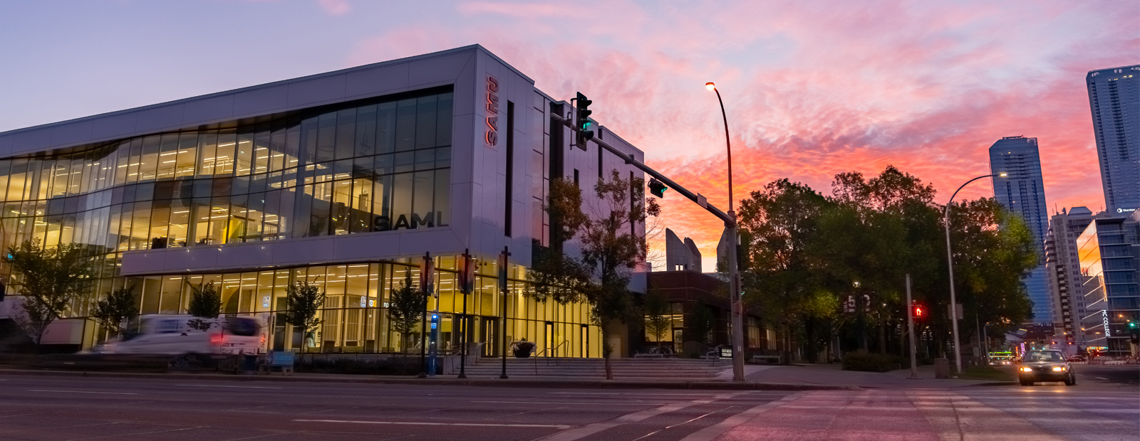 SAMU Building exterior at sunrise