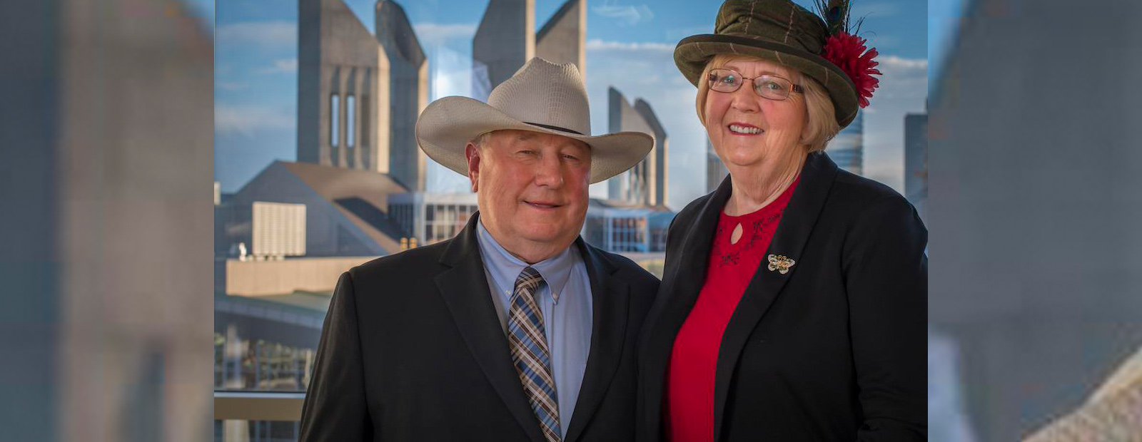 John and Cathie Chomiak on campus for Mad Hatter's Gala