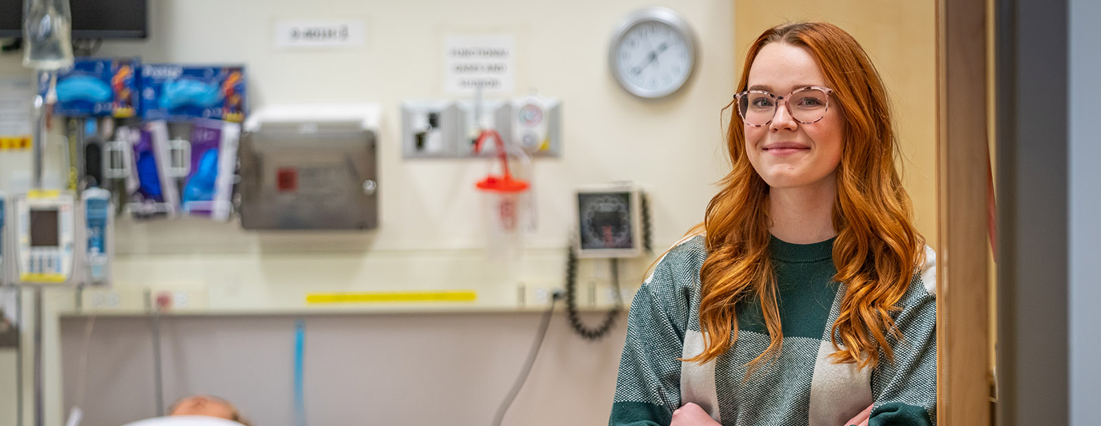 Lena-Marie Voelker in MacEwan's nursing simulation lab