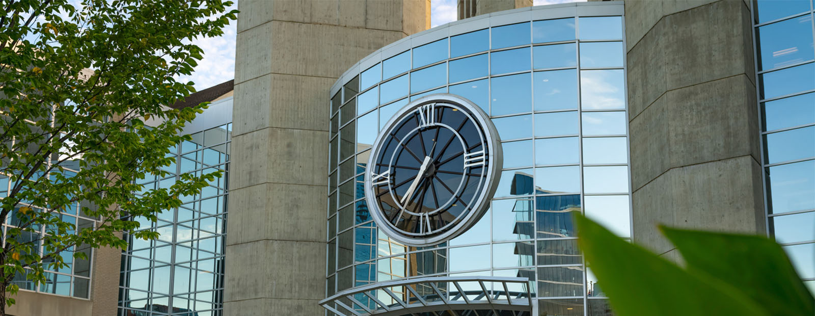 Campus entrance with clock tower