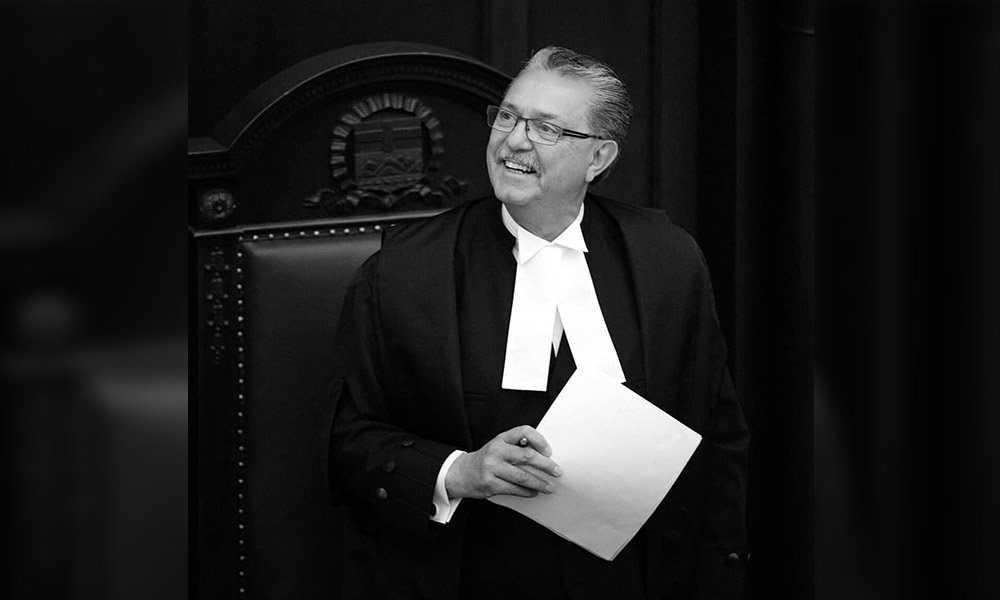 Official portrait of the Honourable Gene Zwozdesky, Speaker of the Legislative Assembly from 2012 to 2015. 