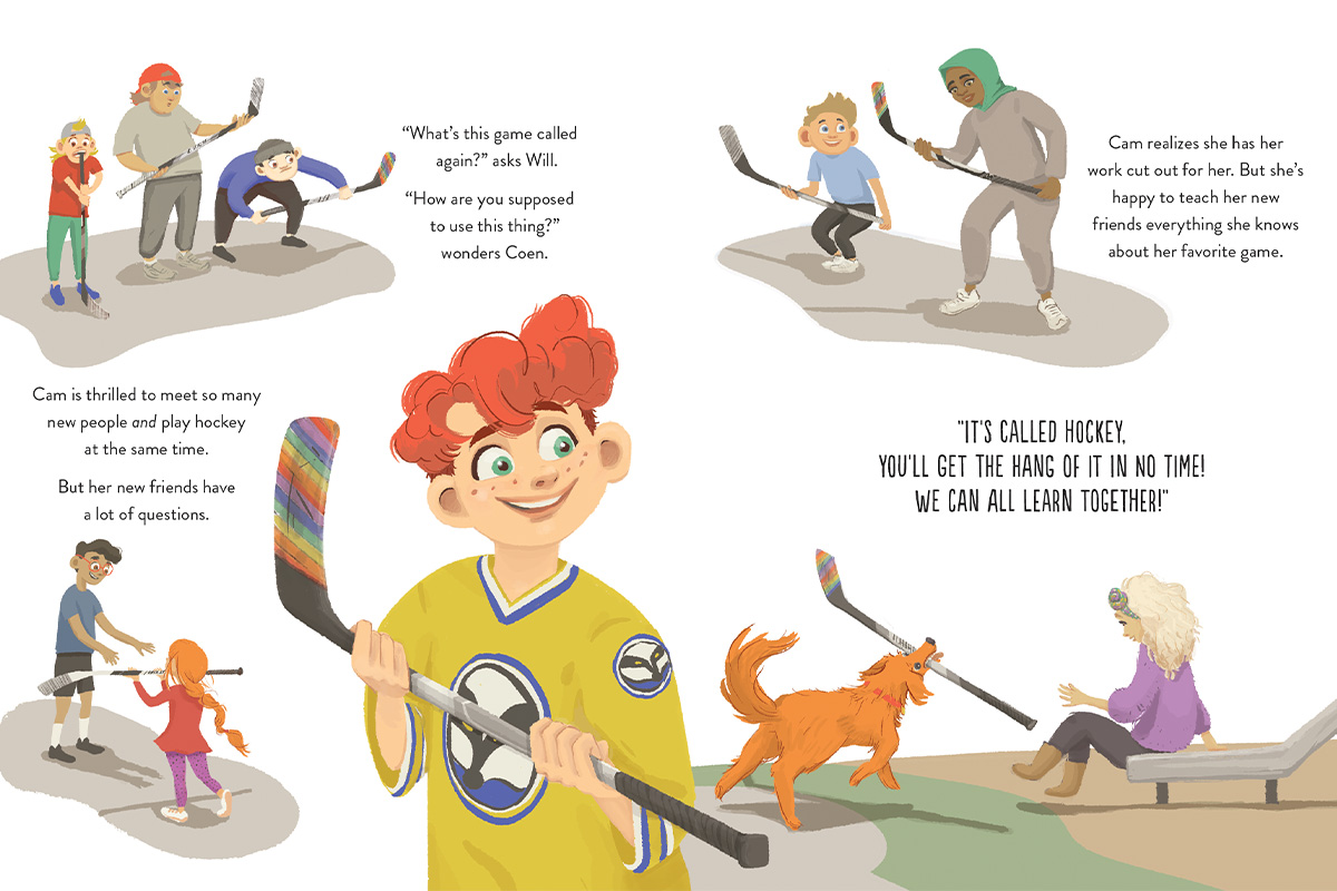 A page from the Who's Hockey book, featuring a variety of children asking questions about hockey.