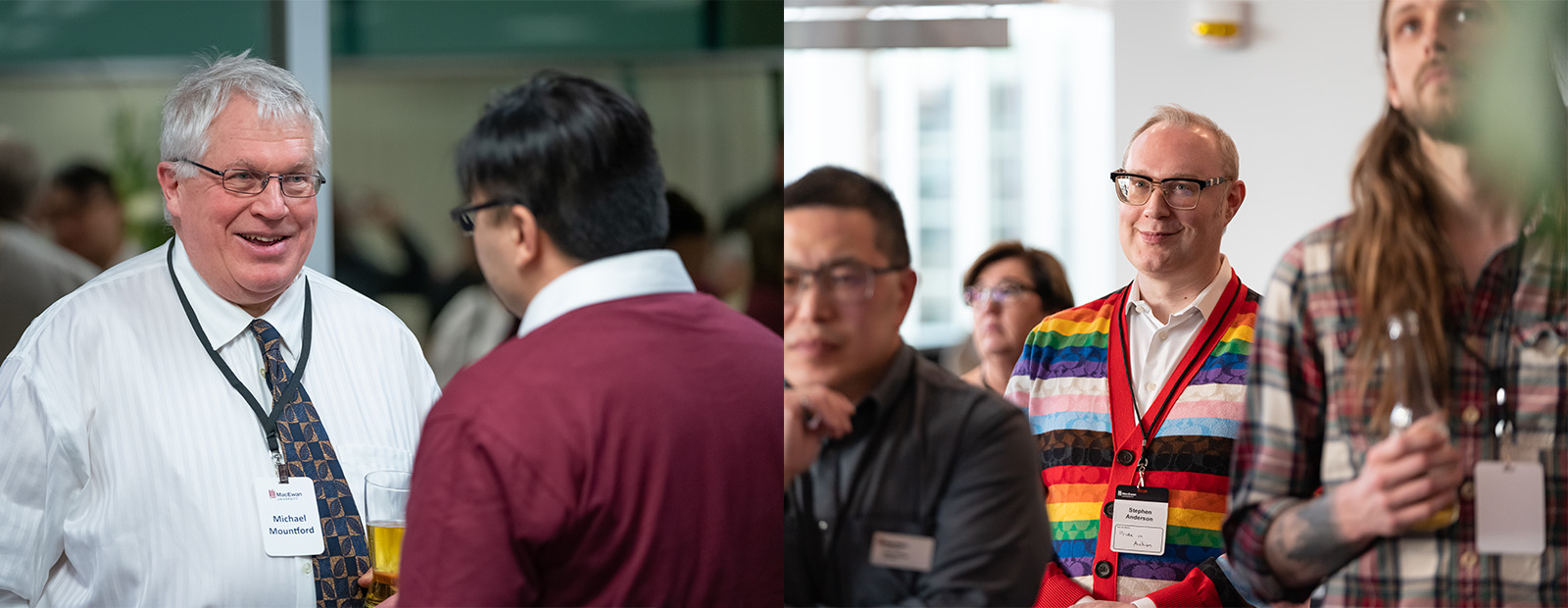 Images of the two donors interacting with others at a donor appreciation event.