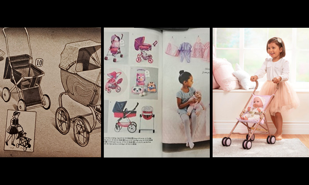 Page excerpts from toy catalogues for doll strollers