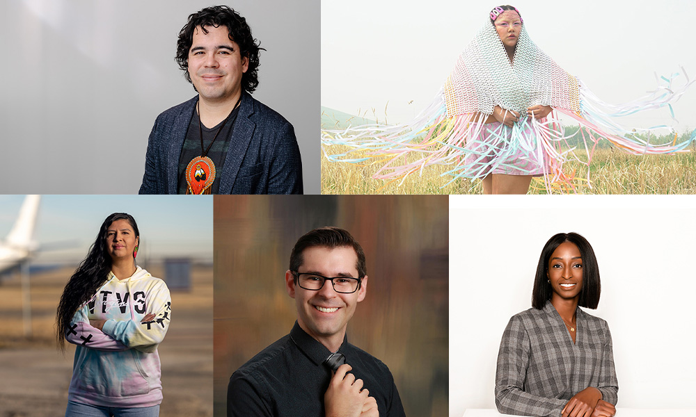 Headshots of the five award recipients put together in a collage