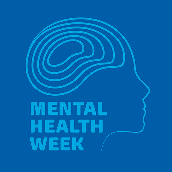 A graphic for Mental Health Week showing a light blue head over a dark blue banner.