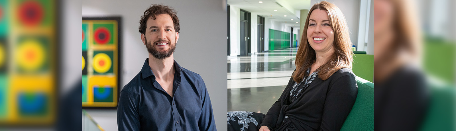 Two headshots stitched together in a collage of the award recipients.