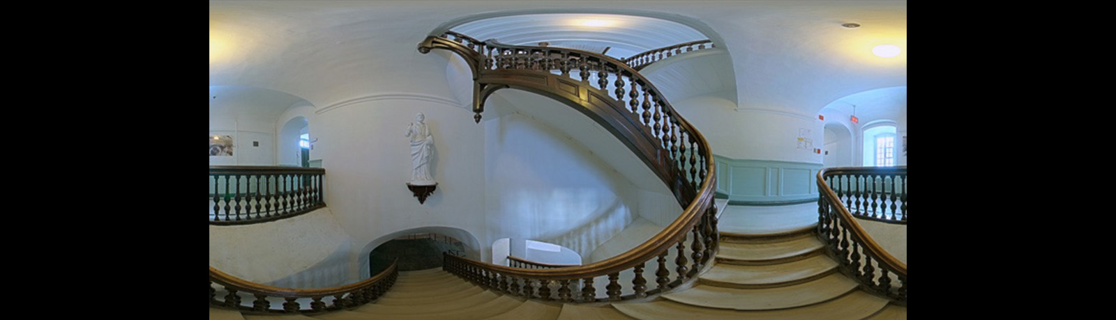 Winding staircases at the Escalier St-Joseph, located in the Quebec Seminary National Historic Site of Canada