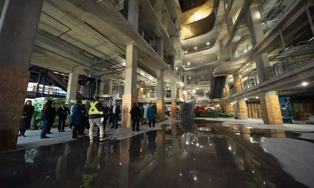 Inside of the new business building in progress