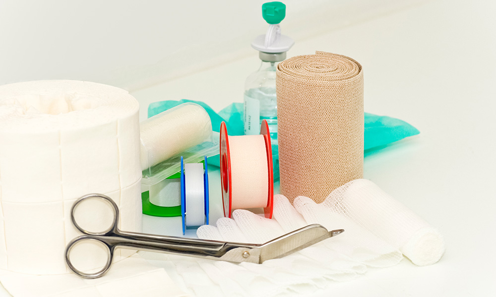 Medical bandage and scissors