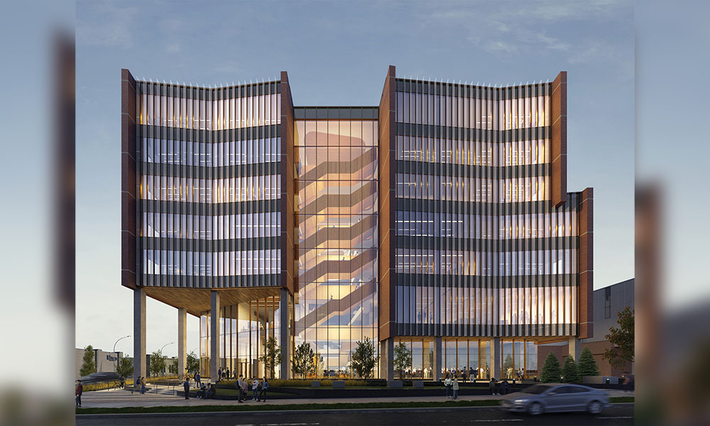 A computer rendering of a completed building