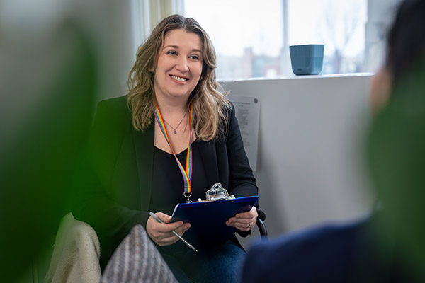 close up of counsellor speaking to student