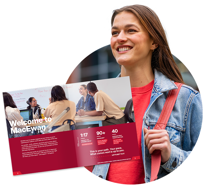 female student with the university viewbook