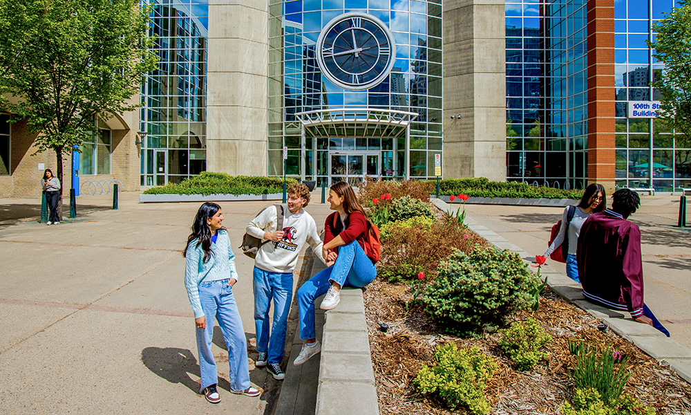 Three students talking
