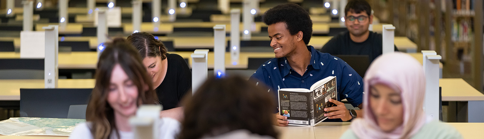 students studying in library