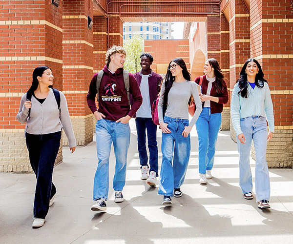 students walking and talking outside